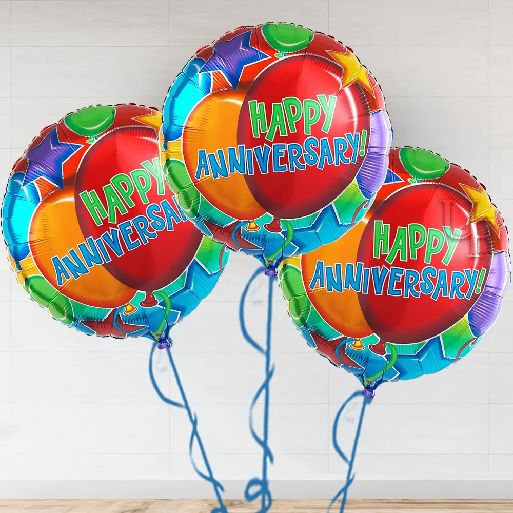 Set of 3 "Happy Anniversary" foil balloons for celebrating love
