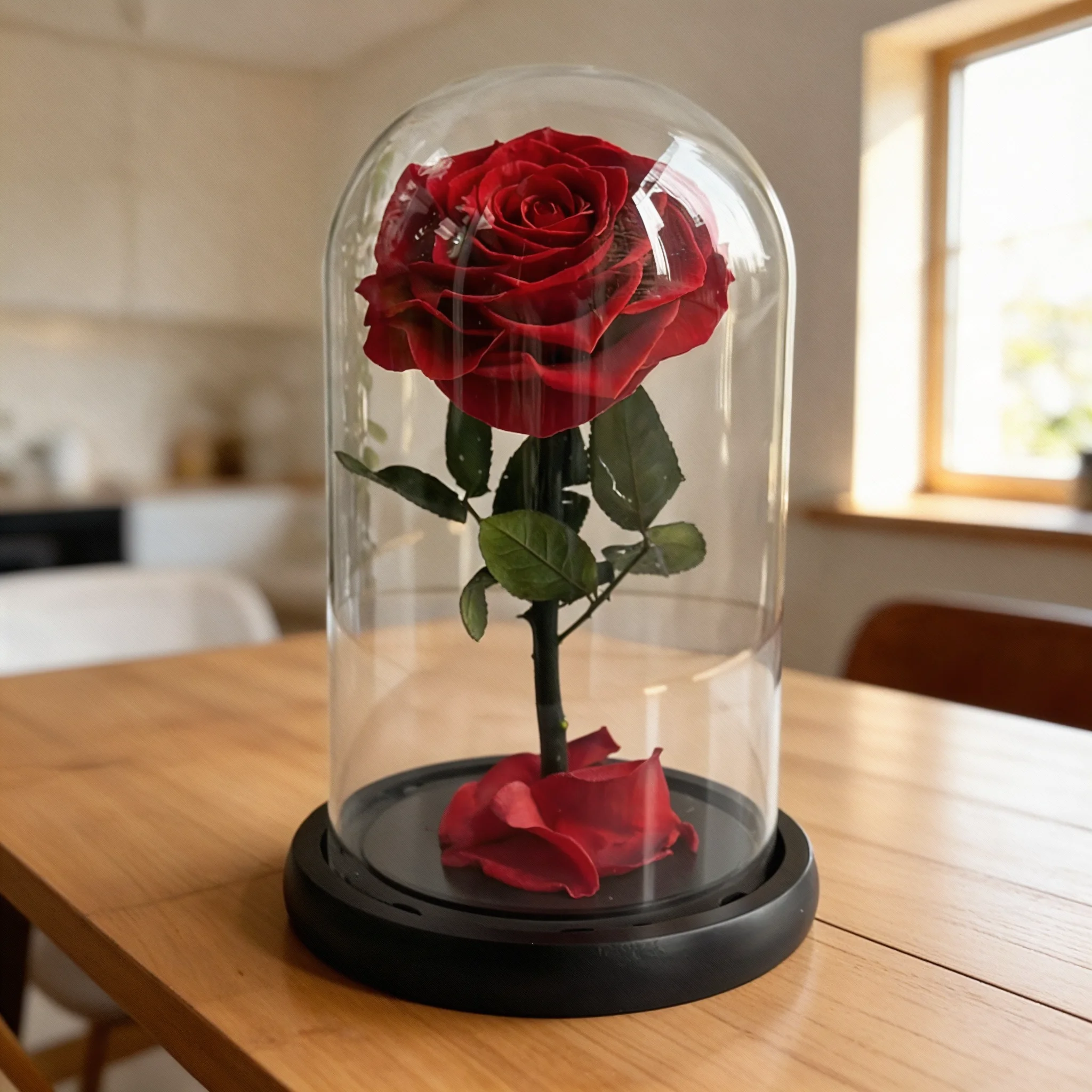 A Red forever rose in an elegant glass box