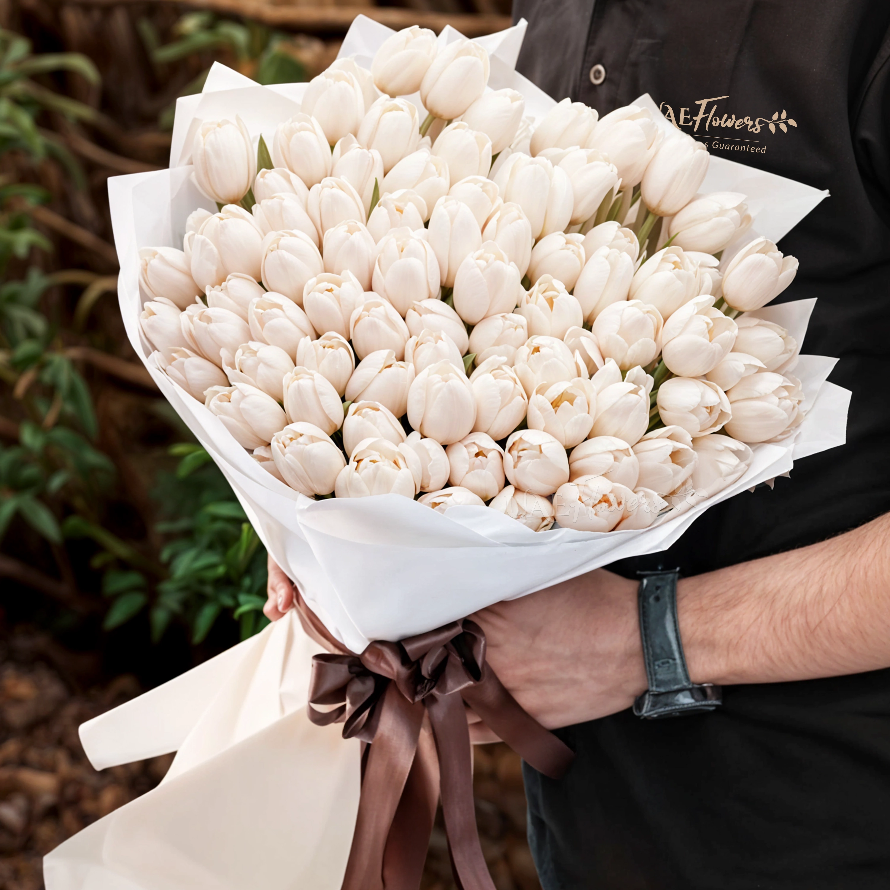 80 white tulips bouquet