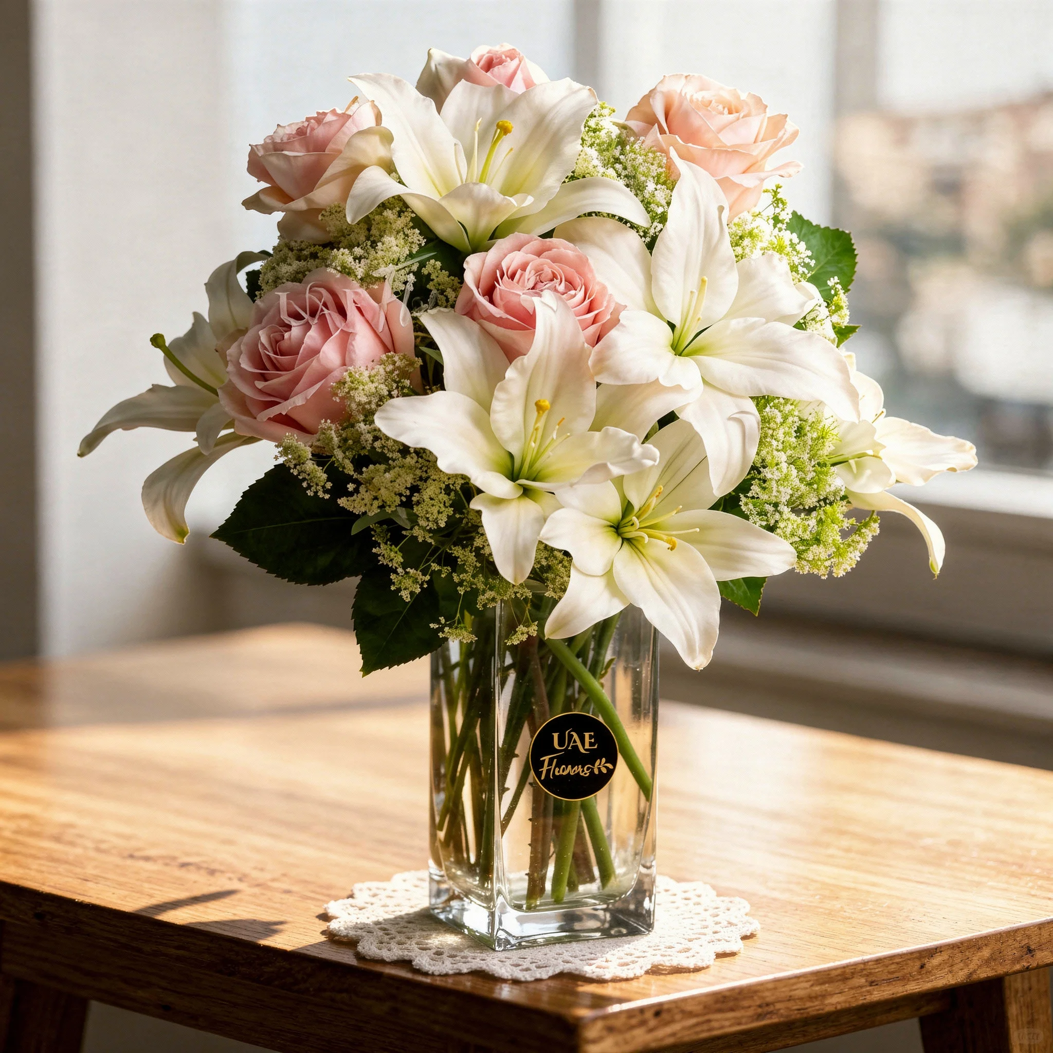 Graceful Lilies & Roses in a Glass Vase Graceful Lilies & Roses in a Glass Vase
