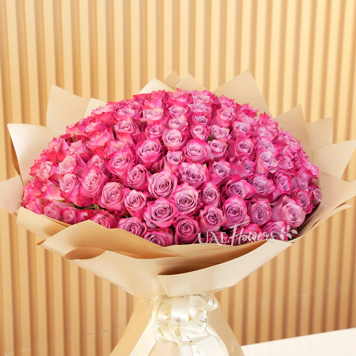 bouquet of 100 purple roses with fillers